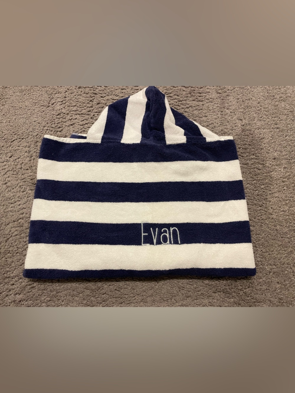 Pottery Barn Kids Navy and White Striped Hooded Towel